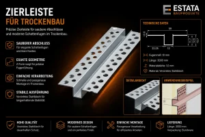 Schattenfugenprofil 12 mm aus Hart-PVC für Gipskartonplatten